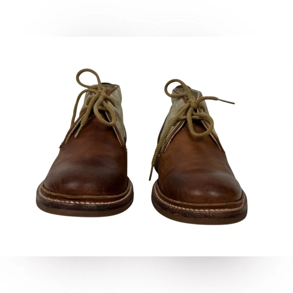 Frye Mens Boots 9.5 Brown Leather Canvas Chukka Desert Distressed Outdoor